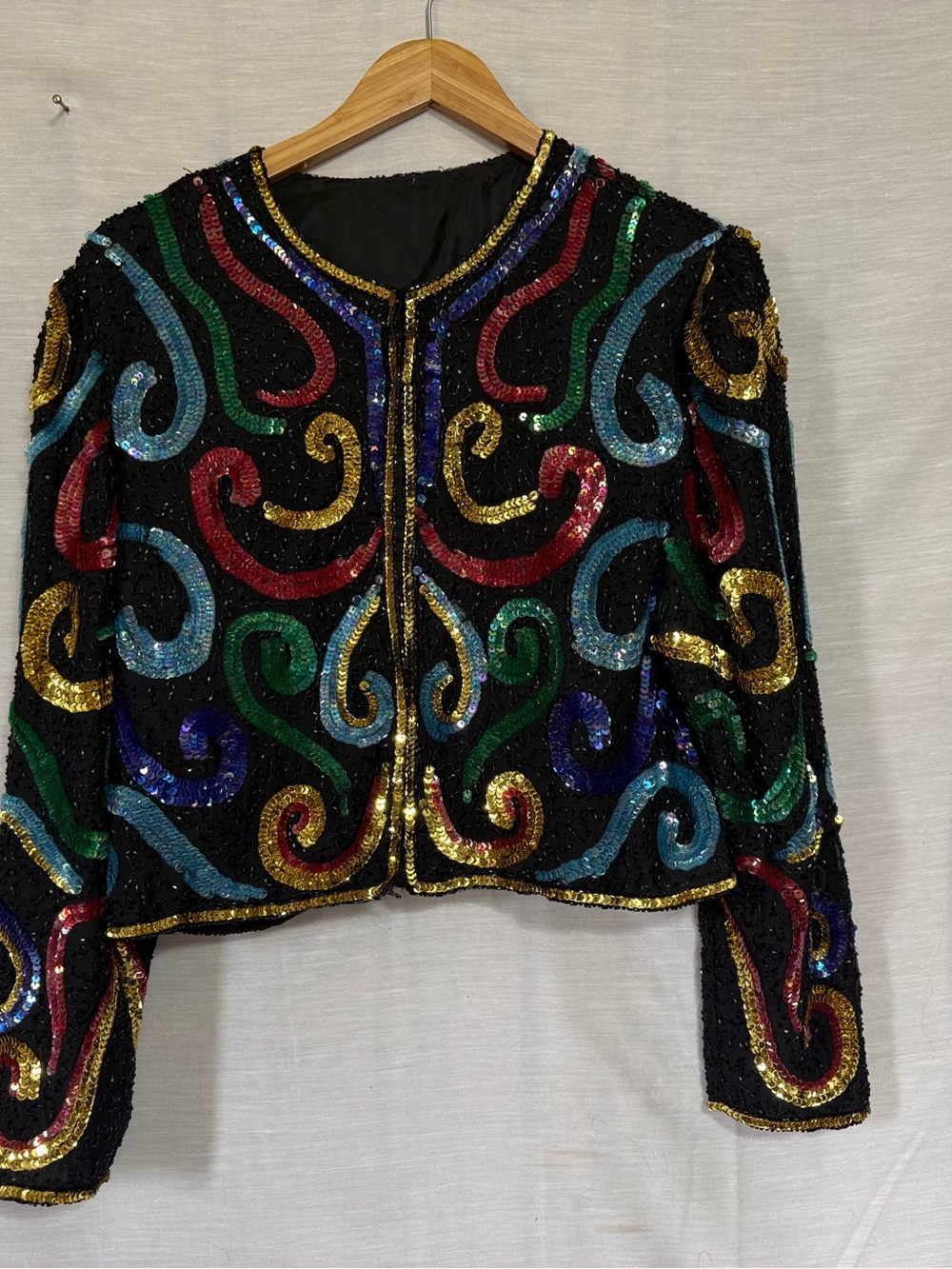 Vintage Laurence Kazar Multicolor Sequin Silk Jacket Size M